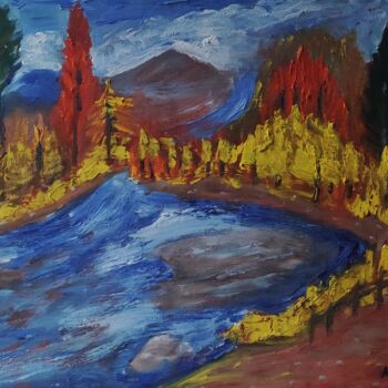 Pittura intitolato "Autumn landscape in…" da Kozar, Opera d'arte originale, Olio Montato su Telaio per barella in legno
