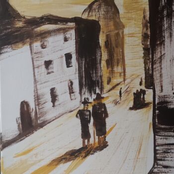 Painting titled "Old city. Vieille v…" by Kozar, Original Artwork, Oil Mounted on Wood Stretcher frame