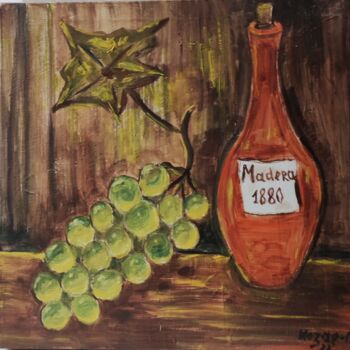 Painting titled "Raisins et vin" by Kozar, Original Artwork, Oil
