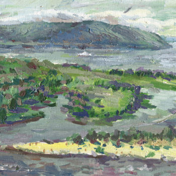 Картина под названием "island on the river" - Kozhevnikov Dmitrii, Подлинное произведение искусства, Масло