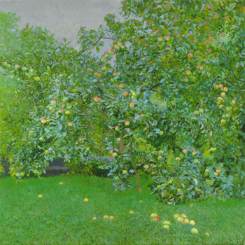 Painting titled "Apples" by Simon Kozhin, Original Artwork, Oil Mounted on Wood Stretcher frame