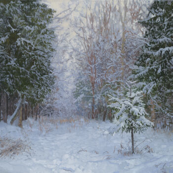 Schilderij getiteld "Winter forest" door Simon Kozhin, Origineel Kunstwerk, Olie