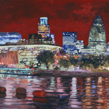 Painting titled "View of the City Fr…" by Simon Kozhin, Original Artwork, Oil Mounted on Wood Stretcher frame