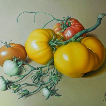 Painting titled "Жёлтые помидоры" by Iaroslav Kozii, Original Artwork, Oil