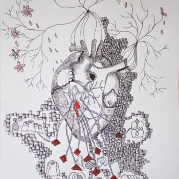 Desenho intitulada "les-plaies-du-coeur" por Kpbc, Obras de arte originais, Tinta