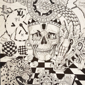 Drawing titled "Aztec2" by Kpbc, Original Artwork, Ink