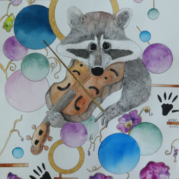 Painting titled "En musique" by Kpbc, Original Artwork, Watercolor