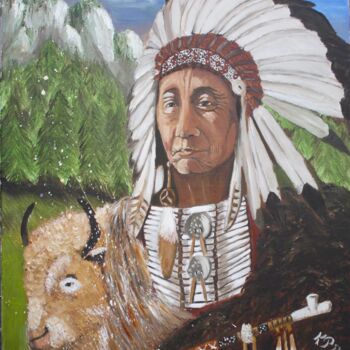 Painting titled "Red Cloud spirit" by Kpbc, Original Artwork, Oil