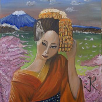 Painting titled "Le kimono orange" by Kpbc, Original Artwork, Oil