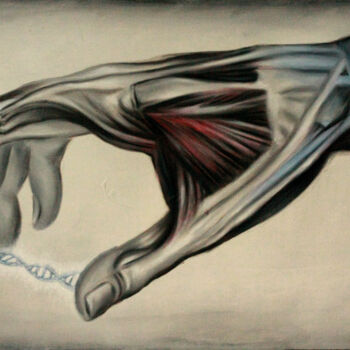 Painting titled "anatomia.d.n" by Kpy, Original Artwork, Oil Mounted on Wood Stretcher frame
