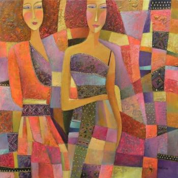 Картина под названием "Violet Friendship" - Olga Kost, Подлинное произведение искусства
