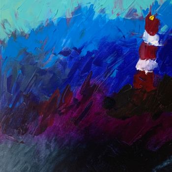 Painting titled "The lighthouse" by Krasimir Krasovich, Original Artwork, Oil Mounted on Wood Stretcher frame