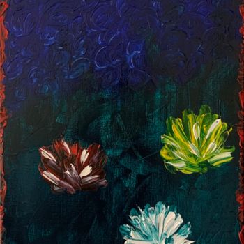 Painting titled "Night lilies" by Krasimir Krasovich, Original Artwork, Oil Mounted on Wood Stretcher frame