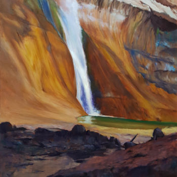 Painting titled "Lower creek falls" by Krasuckas, Original Artwork, Oil