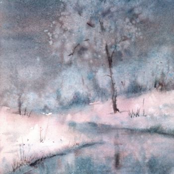Painting titled "Winter twilight" by Olga Krasyukova, Original Artwork, Watercolor