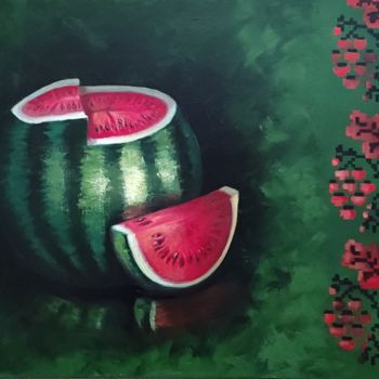 Painting titled "Watermelon with orn…" by Nina Fedotova, Original Artwork, Oil
