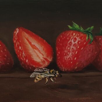 Painting titled "Strawberries" by Nina Fedotova, Original Artwork, Oil