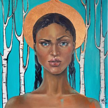 Картина под названием "Birch contrast" - Ksenia Kravtsova, Подлинное произведение искусства, Масло Установлен на Деревянная…