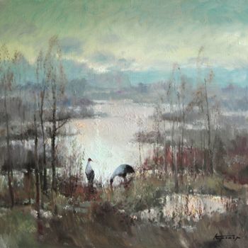 Painting titled "Morning on the Pond" by Mark Kremer, Original Artwork