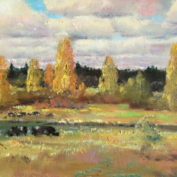 Pintura intitulada "Autumn, the cowherd" por Mark Kremer, Obras de arte originais