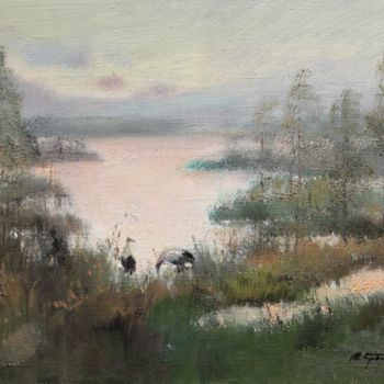 Картина под названием "Cranes on the swamp" - Mark Kremer, Подлинное произведение искусства
