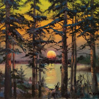 Ζωγραφική με τίτλο "Sunset on the lake" από Mark Kremer, Αυθεντικά έργα τέχνης