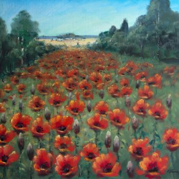Painting titled "Poppy Field" by Mark Kremer, Original Artwork, Oil