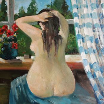 Картина под названием "The window of summer" - Mark Kremer, Подлинное произведение искусства, Масло