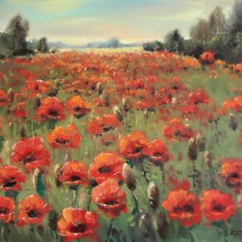 Painting titled "Poppies Field. Summ…" by Mark Kremer, Original Artwork, Oil