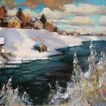 Painting titled "On Msta river. March" by Mark Kremer, Original Artwork, Other