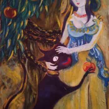 Картина под названием "Девушка и черт." - Kremleva Natalia, Подлинное произведение искусства, Масло