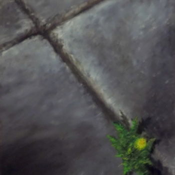 Painting titled "Sidewalk dandelions" by Alexander Kriegel, Original Artwork, Oil Mounted on Wood Stretcher frame