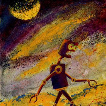 Painting titled "Desert Moon" by Kriev, Original Artwork, Acrylic