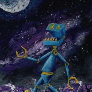 Картина под названием "Blue Moon Robot" - Kriev, Подлинное произведение искусства, Акрил