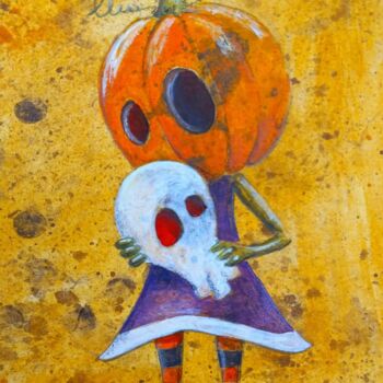 Malerei mit dem Titel "Pumpkin Girl" von Kriev, Original-Kunstwerk, Acryl