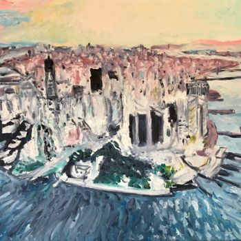 Peinture intitulée "Vue aérienne de New…" par Krikor Simonian, Œuvre d'art originale, Huile