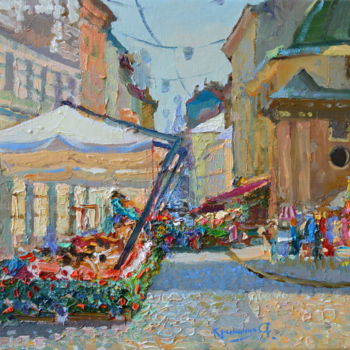 Painting titled "Halytska Street" by Oksana Krinichna, Original Artwork, Oil