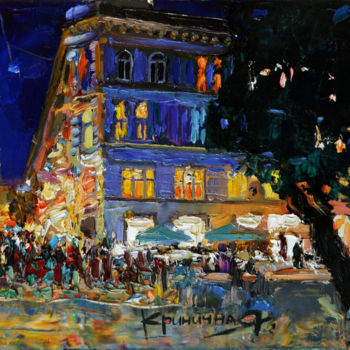 Painting titled "City lights" by Oksana Krinichna, Original Artwork, Oil