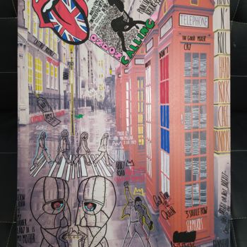 Drawing titled "Music at London" by Cébé, Original Artwork, Marker Mounted on Wood Stretcher frame