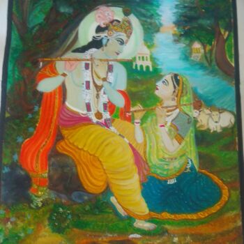 Ζωγραφική με τίτλο "Radhey Krishna" από Krishna Art Gallery, Αυθεντικά έργα τέχνης, Λάδι