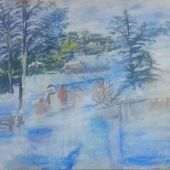 Pintura intitulada "Snow covered winter…" por Krishna Art Gallery, Obras de arte originais, Óleo
