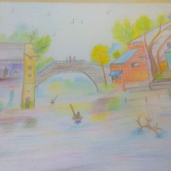 Painting titled "Pencil color landsc…" by Krishna Art Gallery, Original Artwork, Pencil