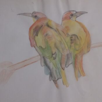 Disegno intitolato "Birds" da Krishna Art Gallery, Opera d'arte originale, Acquarello