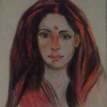 Drawing titled "Indian lady" by Krishna Art Gallery, Original Artwork, Pencil