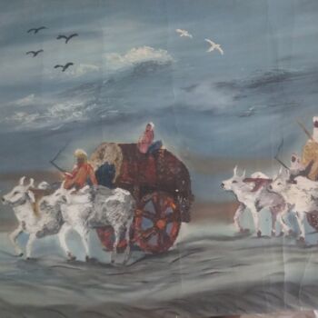 Malerei mit dem Titel "Bullock cart" von Krishna Art Gallery, Original-Kunstwerk, Öl