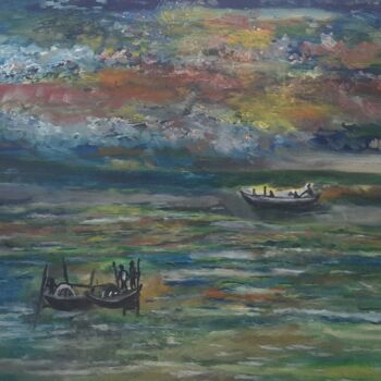 Schilderij getiteld "Sea and sky meets" door Krishna Art Gallery, Origineel Kunstwerk, Olie