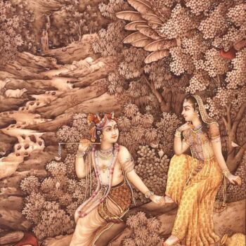 Painting titled "A tale of divine lo…" by Krishnasarang India, Original Artwork, Watercolor