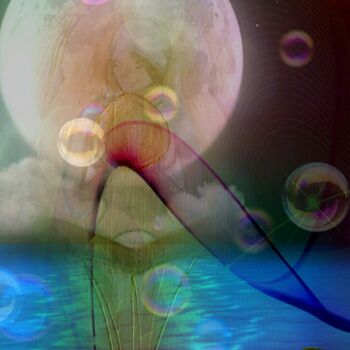Digitale Kunst getiteld "La Dame de la Lune" door Kriss N'Koumenzoghé, Origineel Kunstwerk