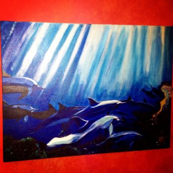 Schilderij getiteld ""Dolphins at dawn M…" door Krista Ryan, Origineel Kunstwerk, Olie