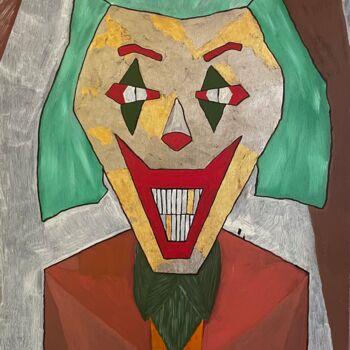 Painting titled "Platino-Gold Joker" by Kristian Benak, Original Artwork, Oil Mounted on Wood Stretcher frame